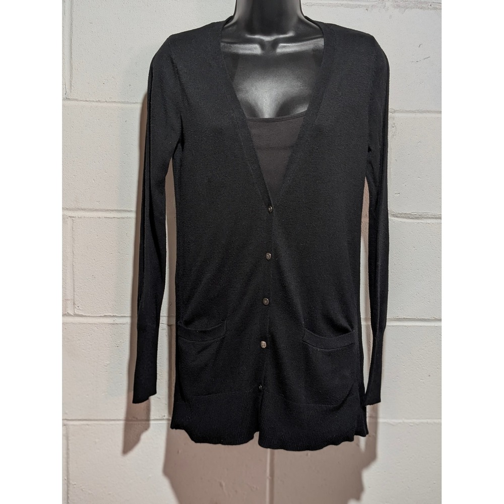 Mossimo Black Long Sleeve Button Front V Neck Cardigan Sweater Pockets XSmall